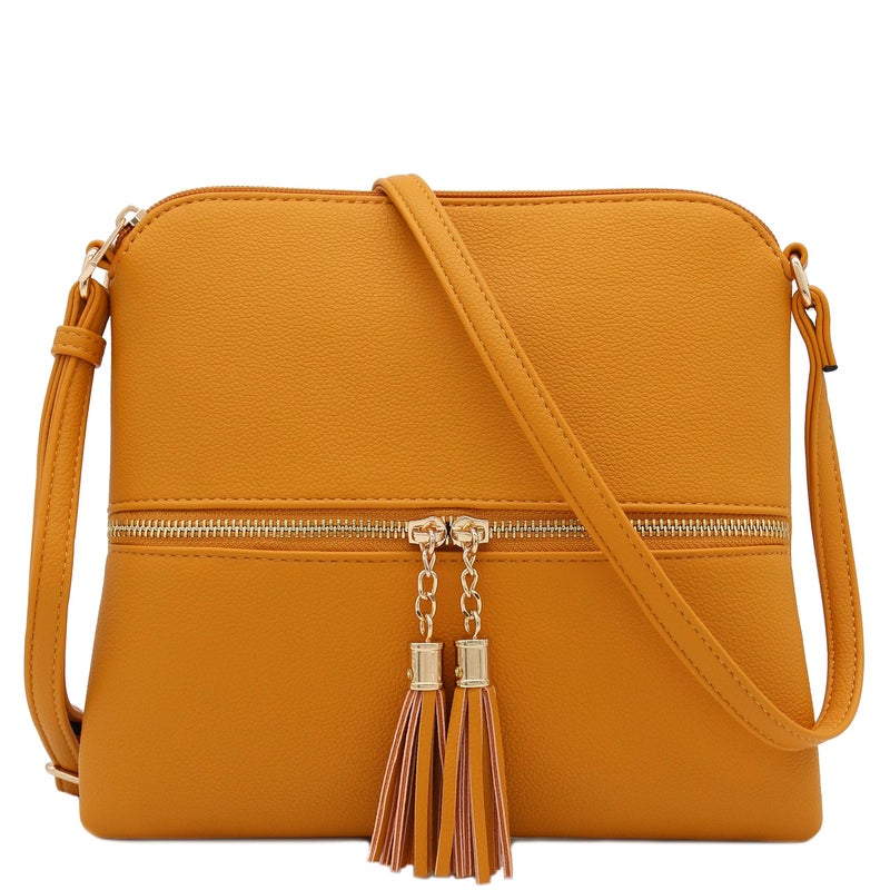 DELUXITY Lightweight Medium Crossbody Bag with Tassel (Mustard) - Image 1